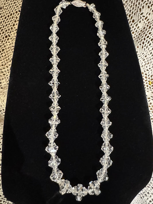 Antique Art Deco Cut Crystal Quartz Necklace with Sterling Silver Clasp – 15”