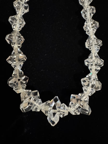 Antique Art Deco Cut Crystal Quartz Necklace with Sterling Silver Clasp – 15”