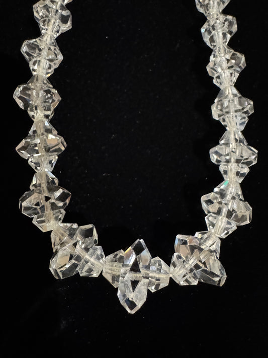 Antique Art Deco Cut Crystal Quartz Necklace with Sterling Silver Clasp – 15”