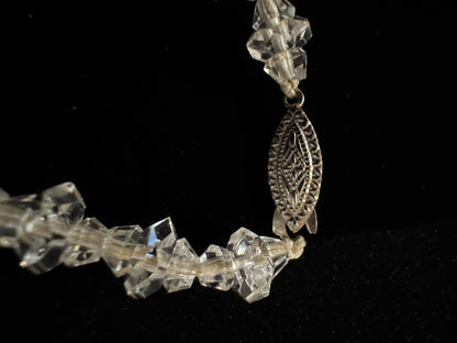 Antique Art Deco Cut Crystal Quartz Necklace with Sterling Silver Clasp – 15”