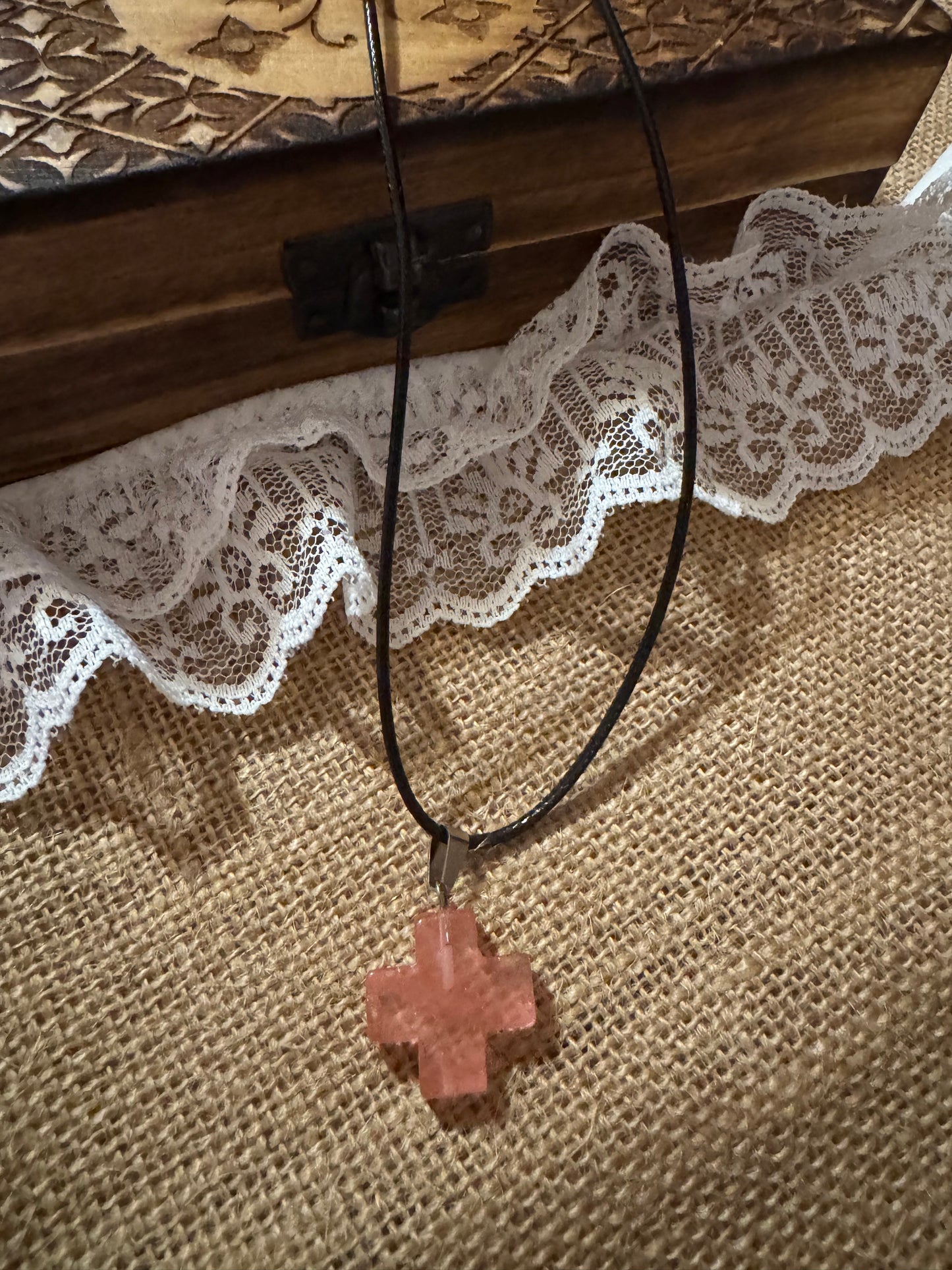 20" Pink-Orange Cross Pendant Necklace