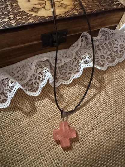 20" Pink-Orange Cross Pendant Necklace