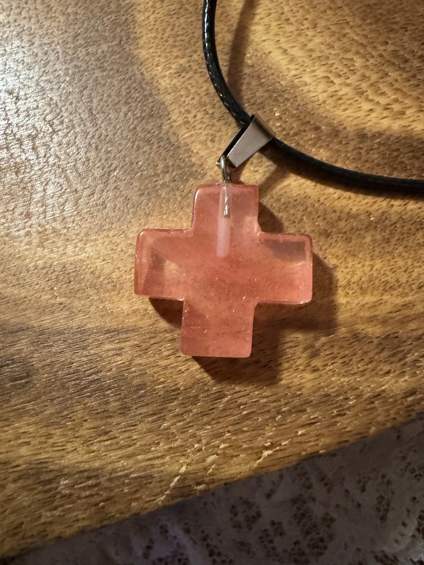 20" Pink-Orange Cross Pendant Necklace
