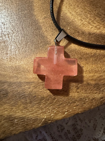 20" Pink-Orange Cross Pendant Necklace