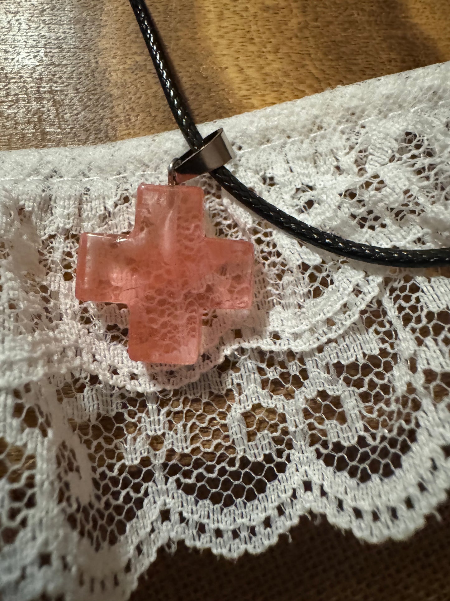 20" Pink-Orange Cross Pendant Necklace
