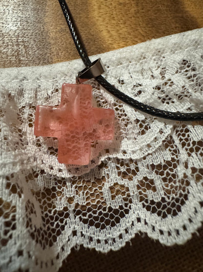 20" Pink-Orange Cross Pendant Necklace