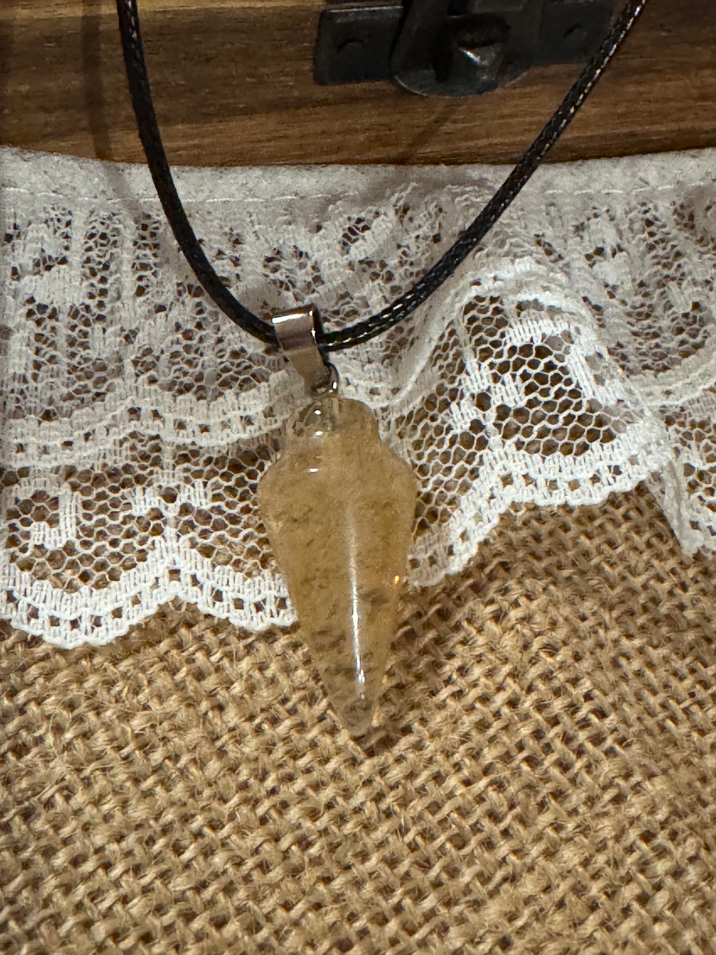 20" Lemon Quartz Crystal Point Necklace