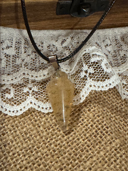 20" Lemon Quartz Crystal Point Necklace