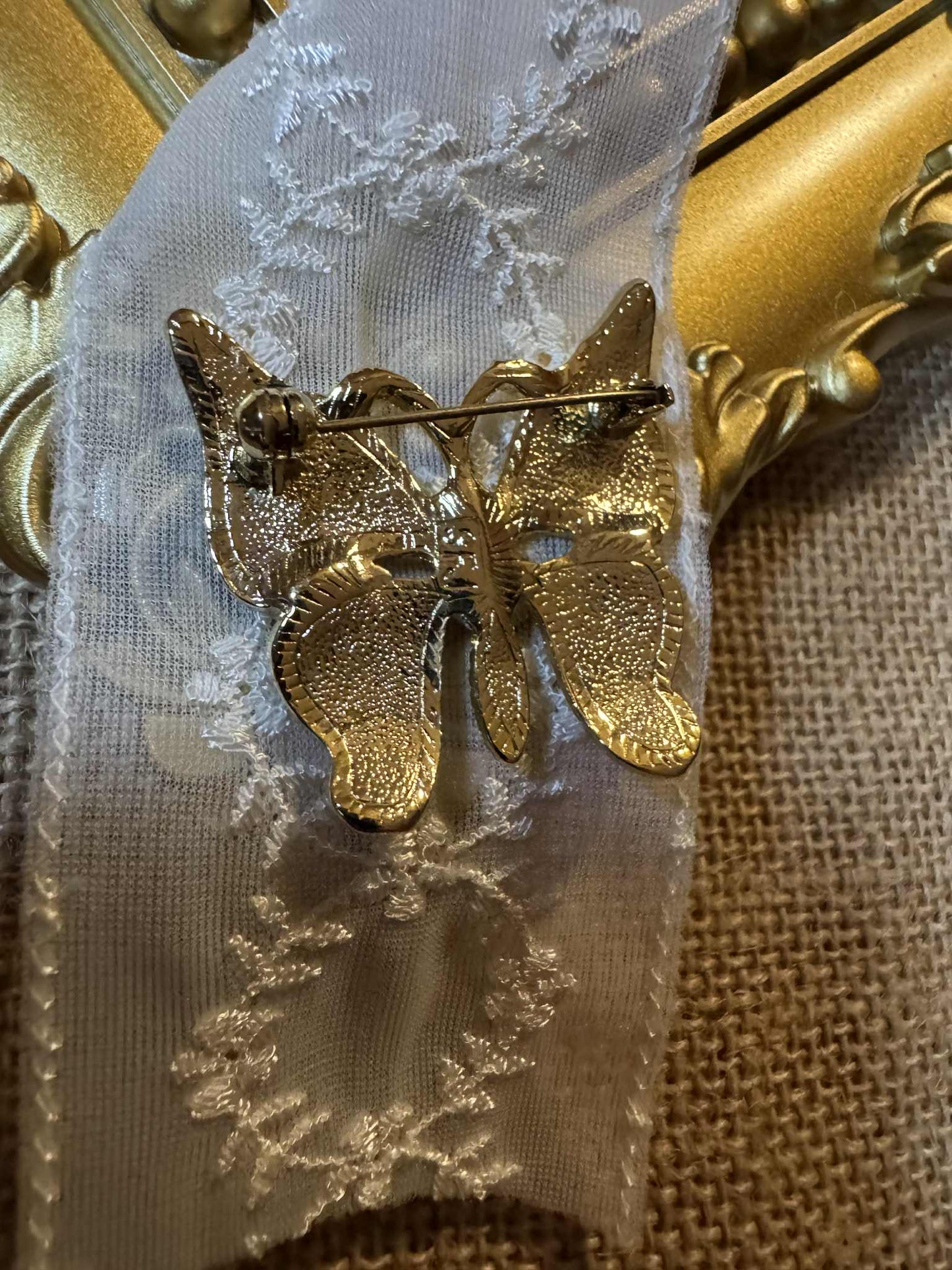 Vintage Butterfly Brooch – Gold Tone with Faux Pearl | Signed “SFJ” (1.5”) - Rare Find!